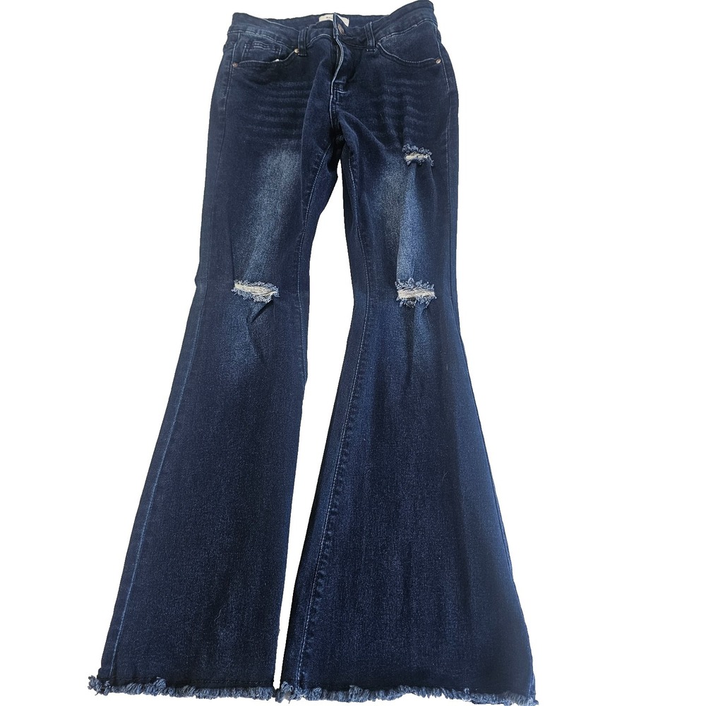 Bamboo Women's Stretch Dark Blue Flare Denim Jeans, Size 9 Junior's
